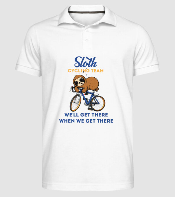 Sloth cycling team model alb pe tricou