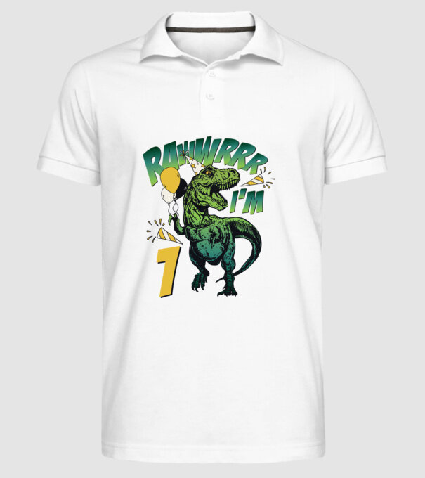 'Birthday Dinosaur rawww i''m 1' model alb pe tricou