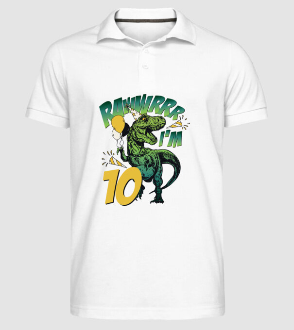 'Birthday Dinosaur rawww i''m 10' model alb pe tricou
