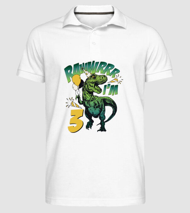 'Birthday Dinosaur rawww i''m 3' model alb pe tricou