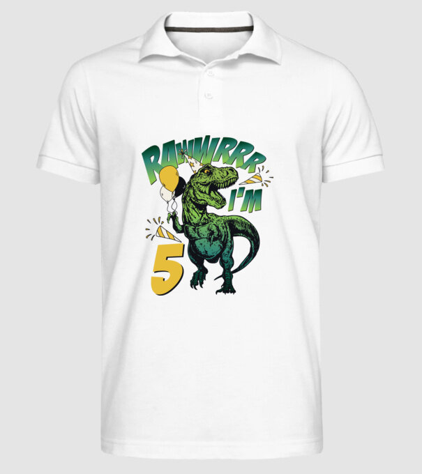'Birthday Dinosaur rawww i''m 5' model alb pe tricou