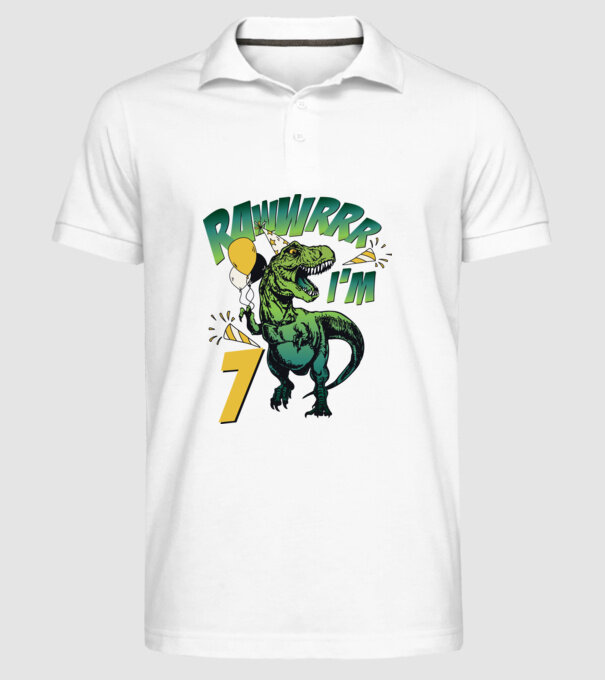 'Birthday Dinosaur rawww i''m 7' model alb pe tricou