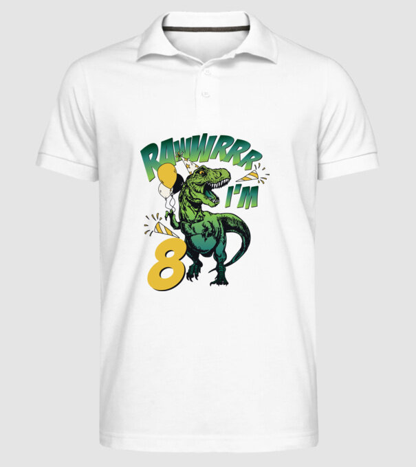 'Birthday Dinosaur rawww i''m 8' model alb pe tricou