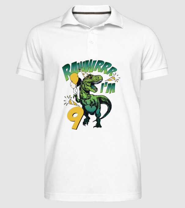 'Birthday Dinosaur rawww i''m 9' model alb pe tricou