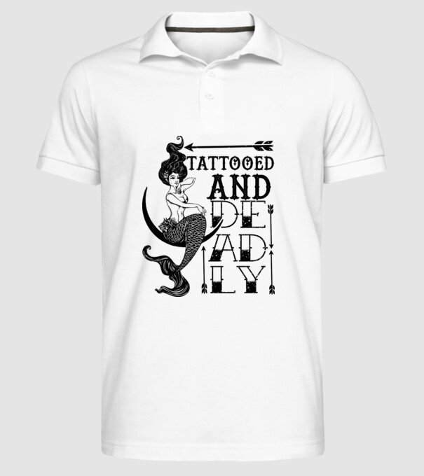 Tattooed and deadly mermaid model alb pe tricou