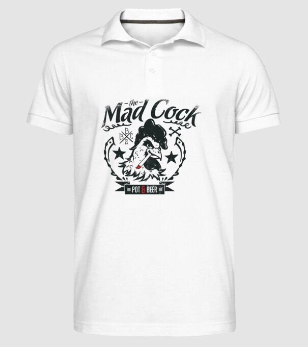 The Mad Cock model alb pe tricou