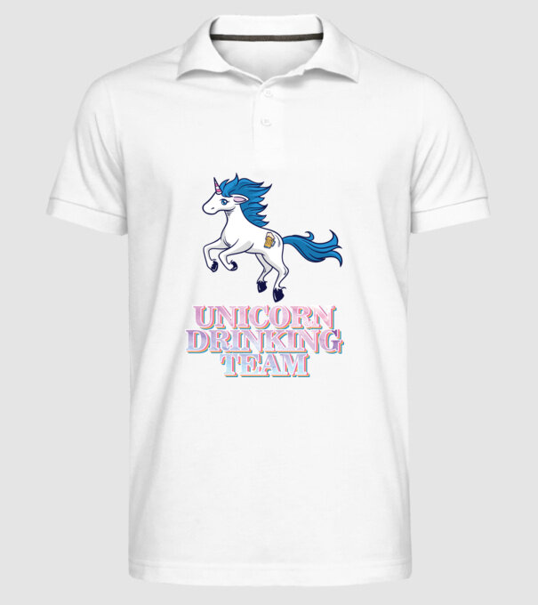 Unicorn drinking team model alb pe tricou