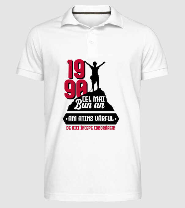 1990 cel mai bun an. Am atins vârful, de aici începe coborârea. model alb pe tricou