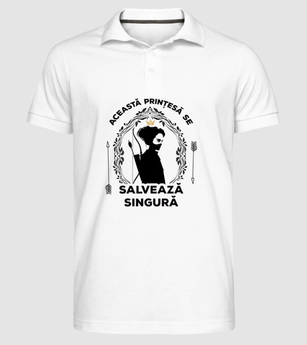 Această prințesă se salvează singură model alb pe tricou