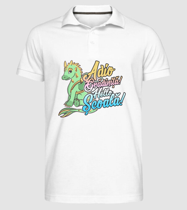 Adio grădiniță! Hello școală! model alb pe tricou