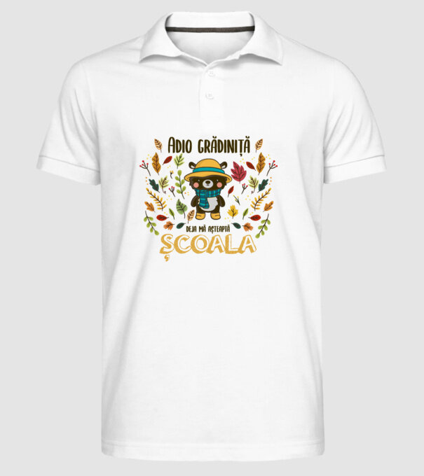 Adio grădiniță, acum sunt deja școlar model alb pe tricou