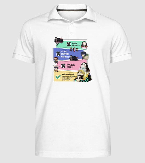 Anime check Demon Slayer model alb pe tricou