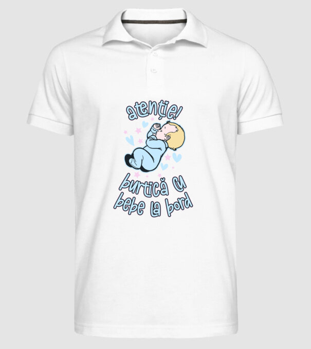 atenție! burtică cu bebe la bord model alb pe tricou
