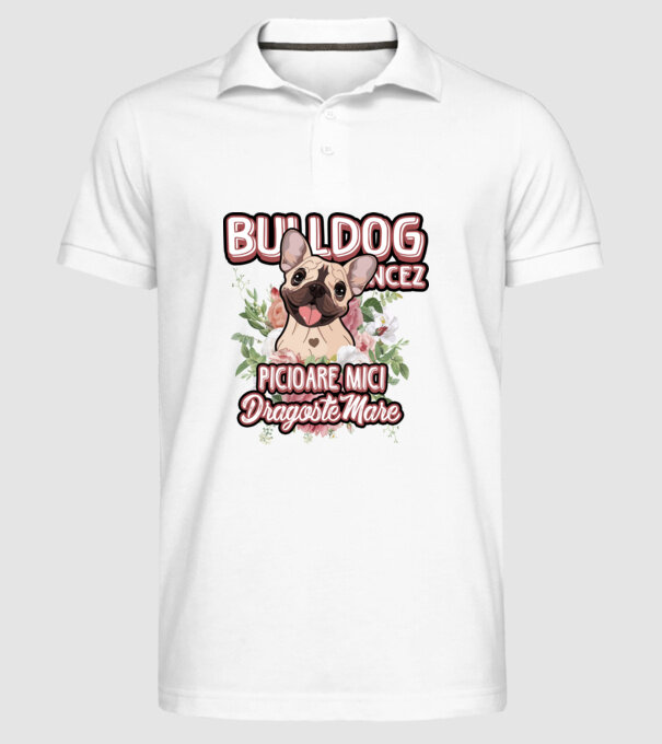 Bulldog francez picioare mici dragoste mare model alb pe tricou