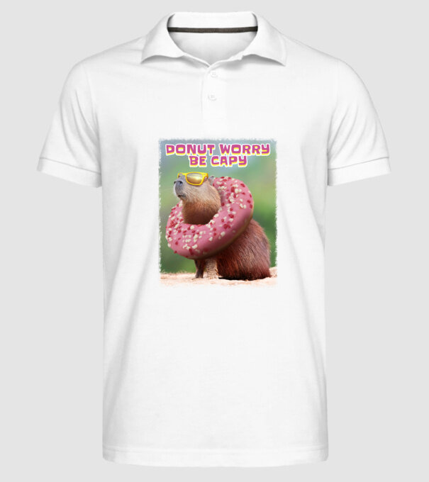 Capybara Donut worry be capy model alb pe tricou