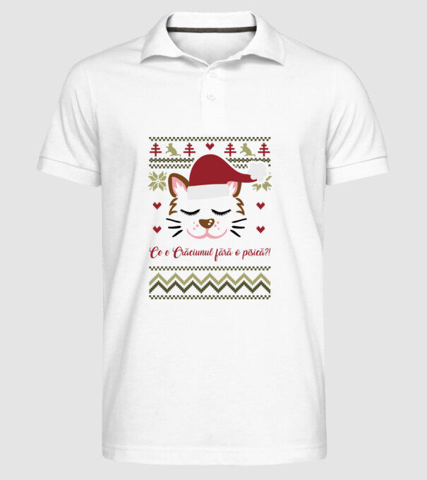 Ce e Crăciunul fără o pisică?! model alb pe tricou