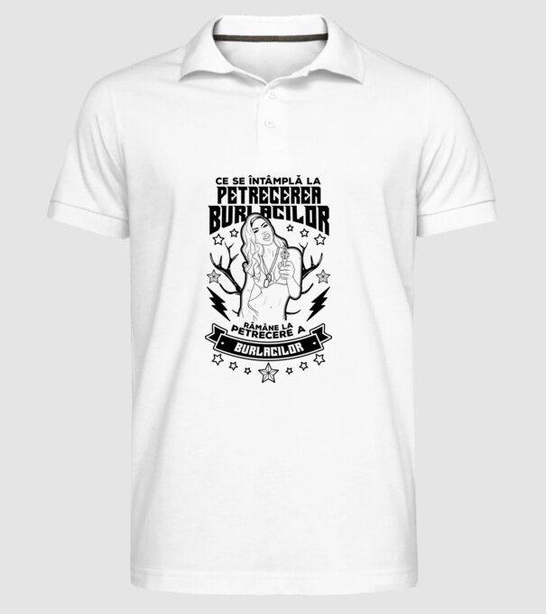 Ce se întâmplă la petrecerea burlacilor, rămâne la petrecere a burlacilor model alb pe tricou