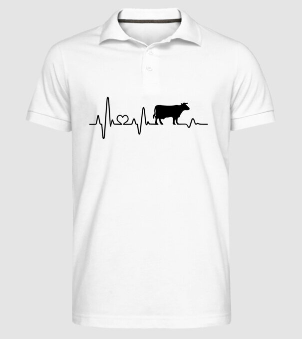 Cow Heartbeat model alb pe tricou