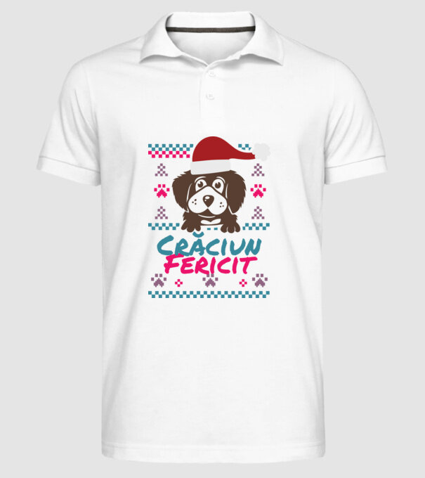 Crăciun Fericit câine model alb pe tricou