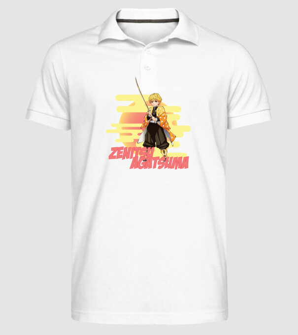 Demon Slayer Zenitsu model alb pe tricou