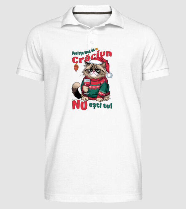 Dorința mea de Crăciun nu ești tu! pisică model alb pe tricou