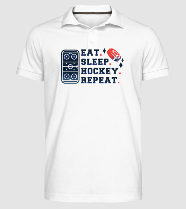 Eat Sleep Hockey Repeat model alb pe tricou