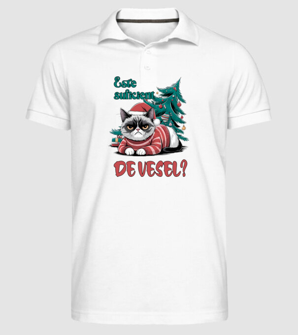 Este suficient de vesel? pisică Crăciun model alb pe tricou