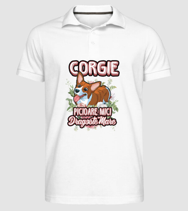 corgie : picioare mici dragoste mare model alb pe tricou