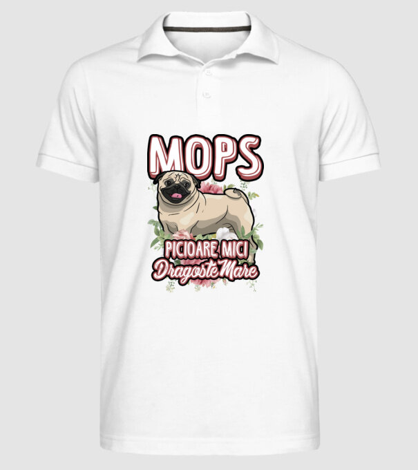 mops : picioare mici dragoste mare model alb pe tricou