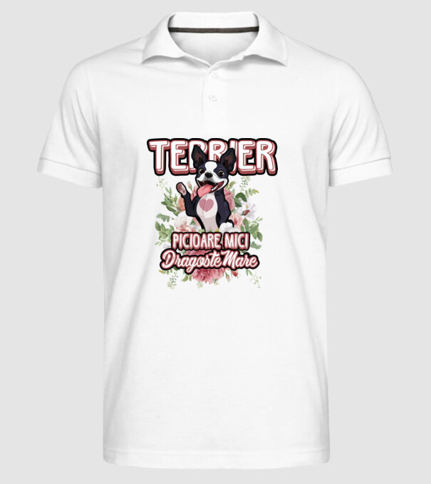 terrier : picioare mici dragoste mare model alb pe tricou