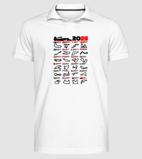 F1 calendar 2025 model alb pe tricou