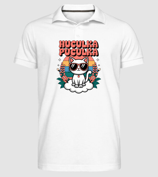 Huculka Puculka pisică 1 model alb pe tricou