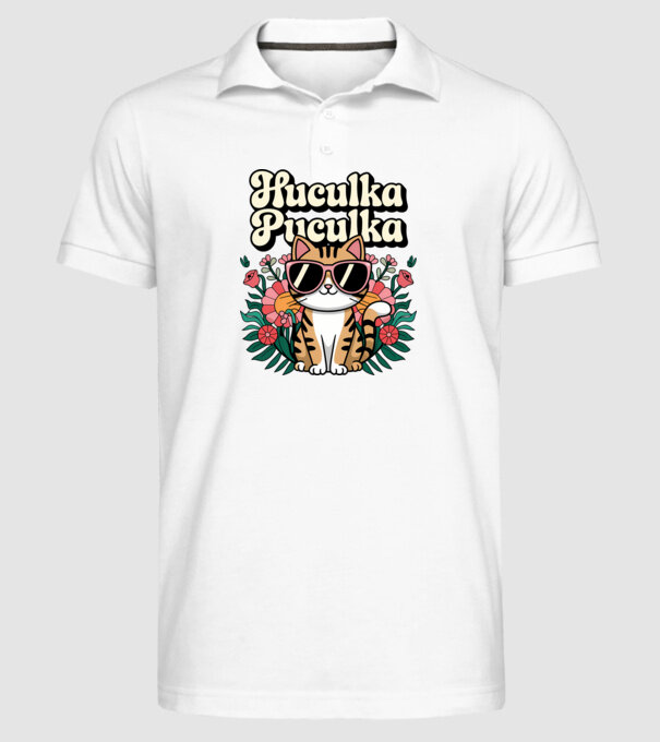 Huculka Puculka pisică 3 model alb pe tricou