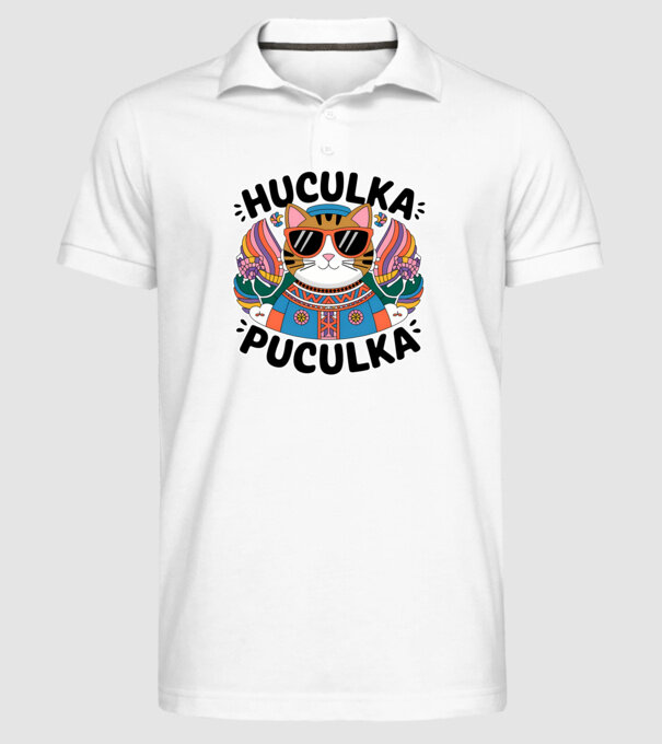 Huculka Puculka pisică 3 model alb pe tricou