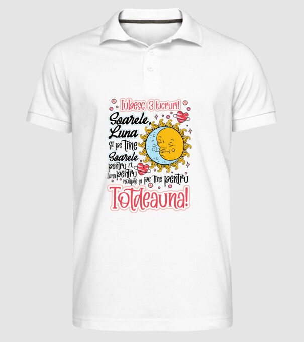 Iubesc 3 lucruri model alb pe tricou