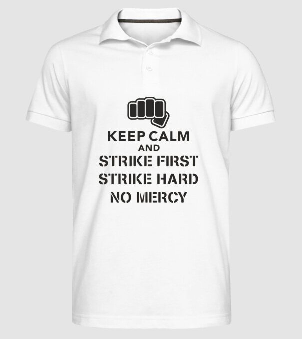Keep calm and strike first cobra kai model alb pe tricou