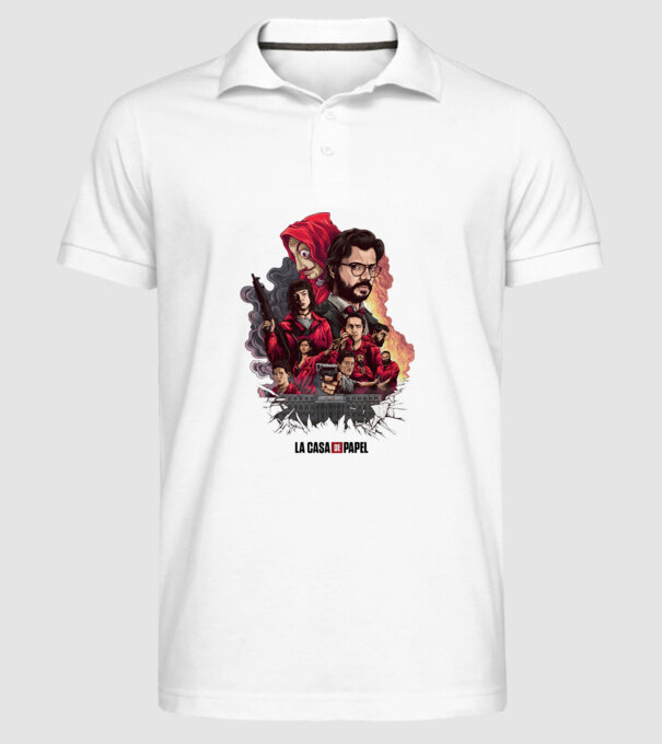 la casa de papel poster theme model alb pe tricou