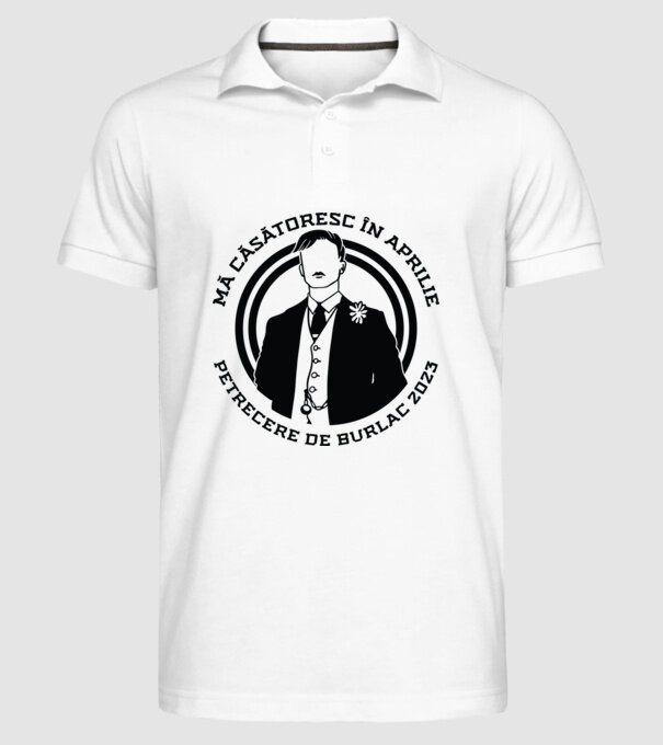 mă căsătoresc în aprilie - petrecere de burlac model alb pe tricou
