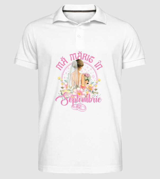 mă mărit - în septembrie model alb pe tricou