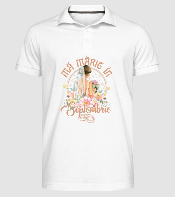 mă mărit - în septembrie model alb pe tricou