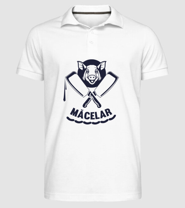 măcelar model alb pe tricou