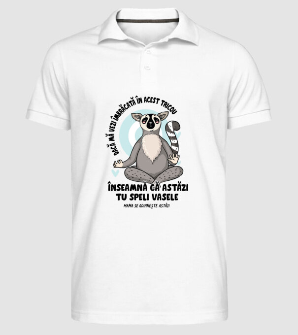 Dacă o vezi îmbrăcată în acest tricou, înseamnă că astăzi tu speli vasele. Mama se odihnește astăzi. model alb pe tricou