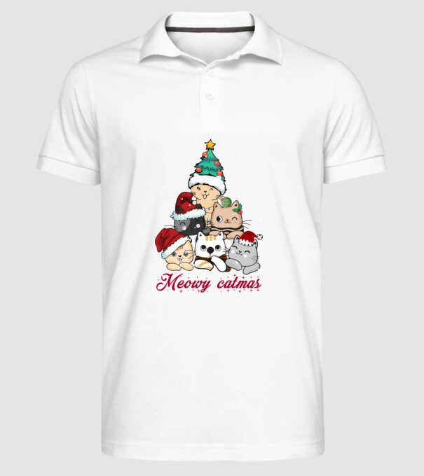 Meowy catmas model alb pe tricou