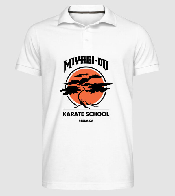 Miyagi-do karate school model alb pe tricou
