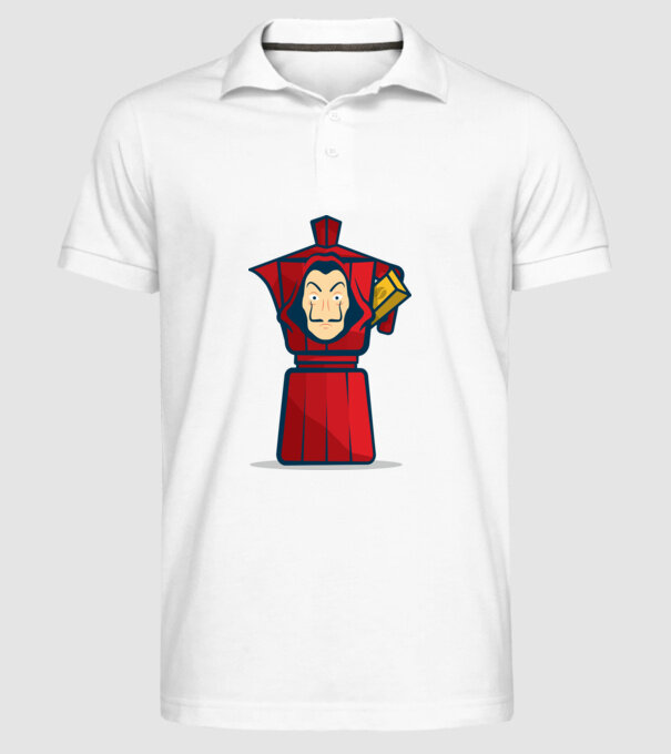 money heist coffee model alb pe tricou