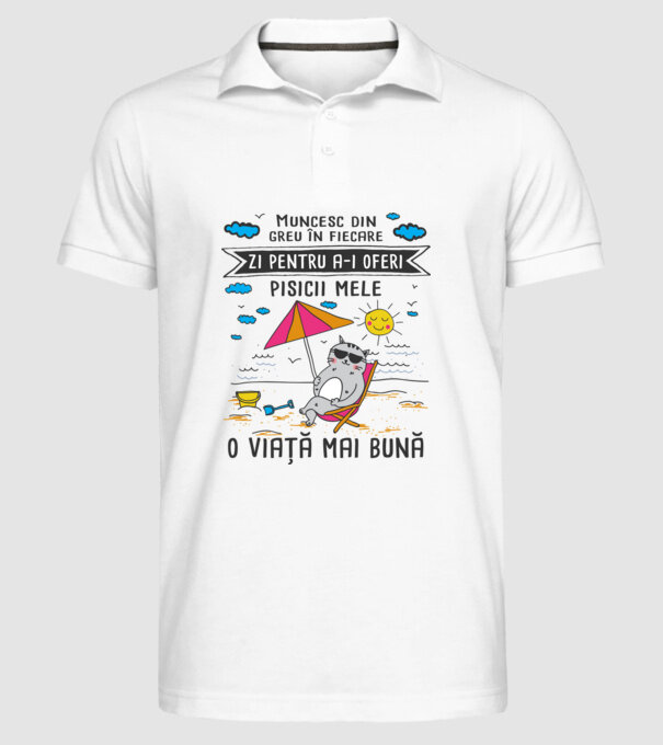 Muncesc din greu în fiecare zi pentru a-i oferi pisicii mele o viață mai bună model alb pe tricou