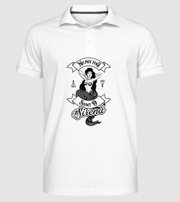 Nu pot fugi, sunt o sirenă model alb pe tricou