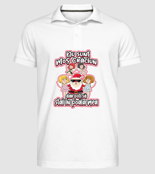 Nu sunt Moș Crăciun, dar poți să stai în poala mea model alb pe tricou