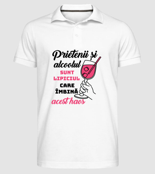 Prietenii și alcoolul sunt lipiciul care îmbină acest haos model alb pe tricou