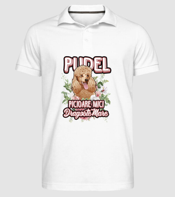 Pudel picioare mici dragoste mare model alb pe tricou